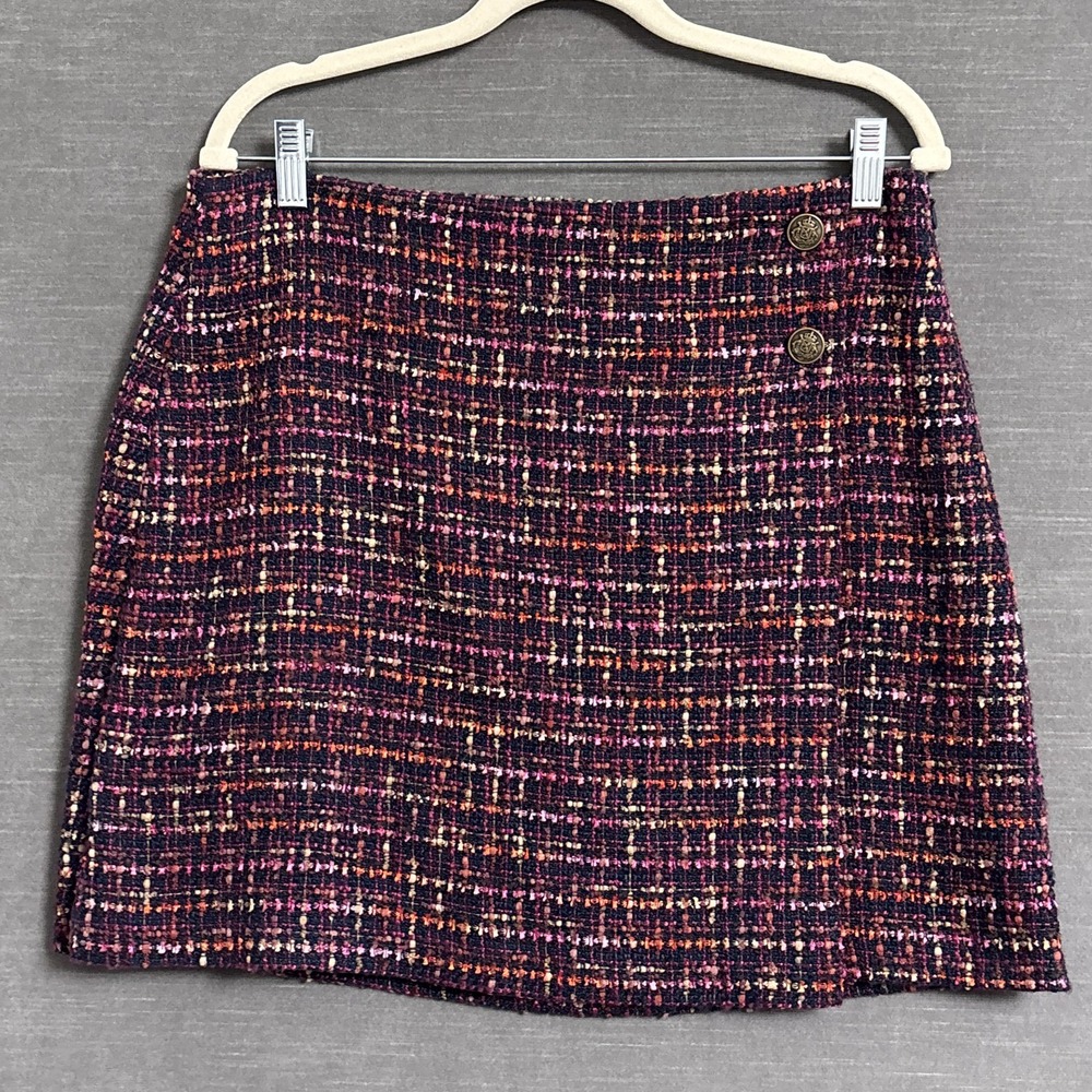 Loft Skirt 10 Pink Blue Tweed Faux Wrap‎ Mini Fall Classic Career Preppy Work
